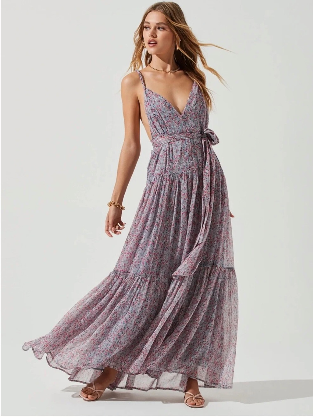 Astr the Label Eartha Floral Maxi Dress with Waist Tie